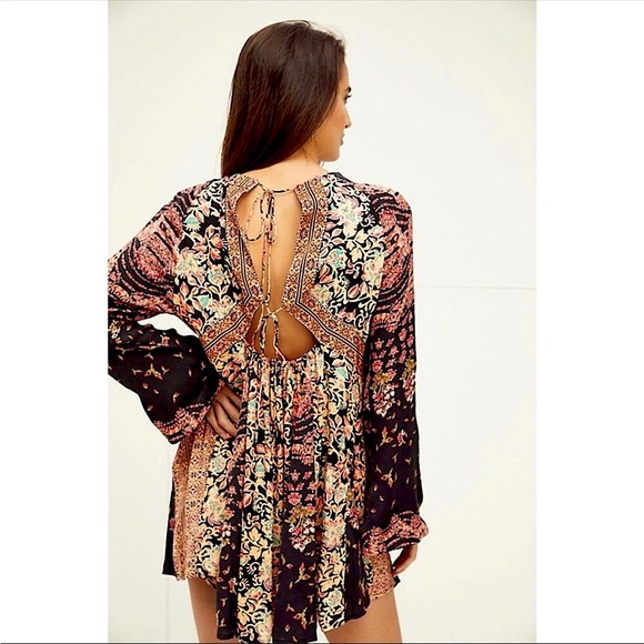 Free People Floral Bell Sleeve Stevie Dress in Black combo - Picture 6 of 15